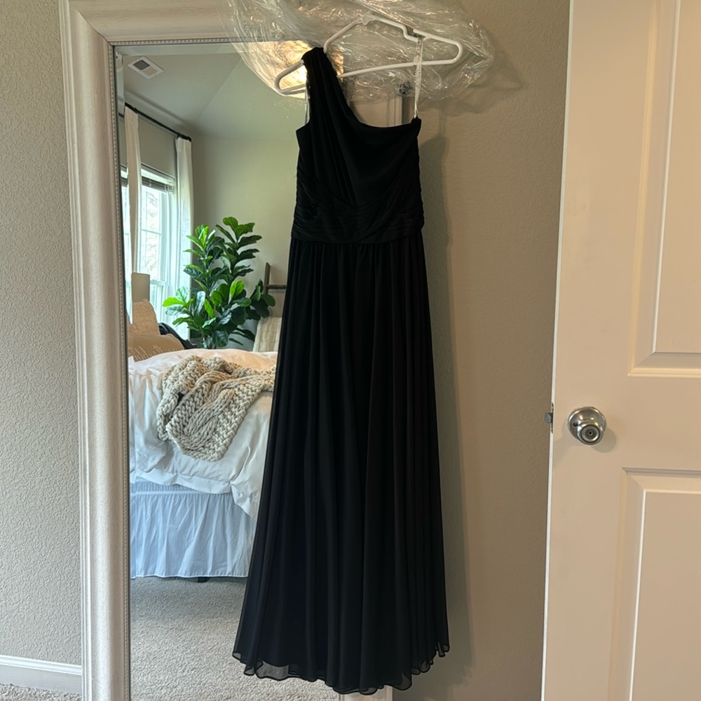 One shoulder black bridesmaid dress